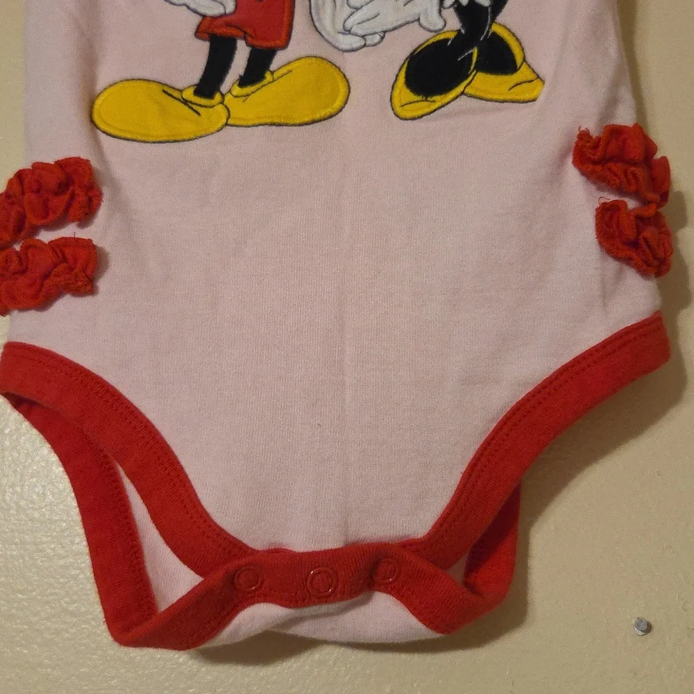 Disney Pink Infant Mickey & Minnie Mouse Ruffle Baby Onesie Bodysuit 18-24months